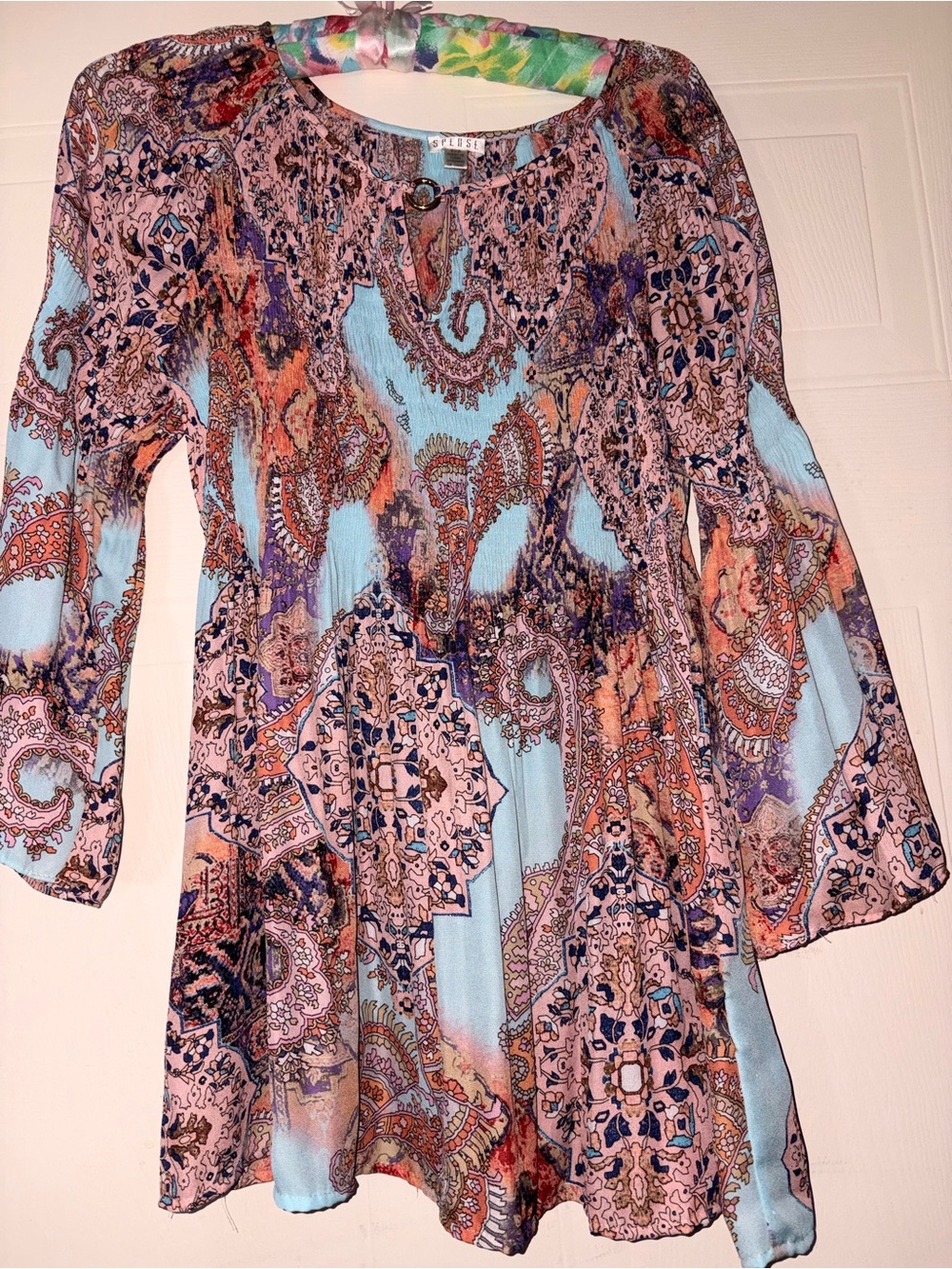 Spense Boho Paisley Bell Sleeved Top
